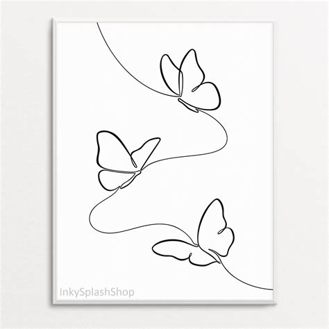 Butterfly One Line Art Printable Three Flying Butterflies - Etsy