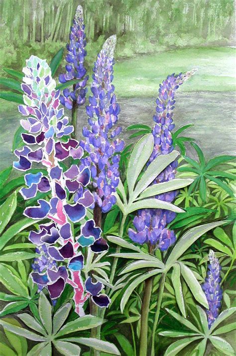 Garden Lupine Collage Painting by Joanne Osband