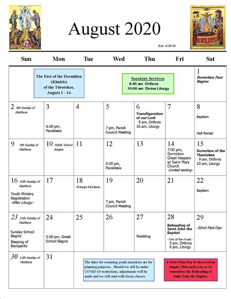 Parish Calendar | St. Catherine Greek Orthodox Church