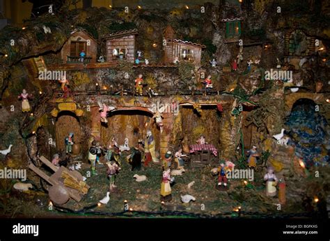 One of the nativity scenes or Presepe that are on display in Naples at ...