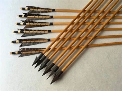 12pcs Wooden arrows black feathers Hunting arrows for hunting bow-in Bow & Arrow from Sports ...