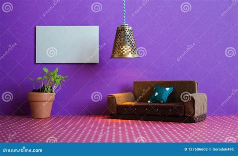 Minimalist Living Room Furniture Interior. Simple Design Brown Sofa ...
