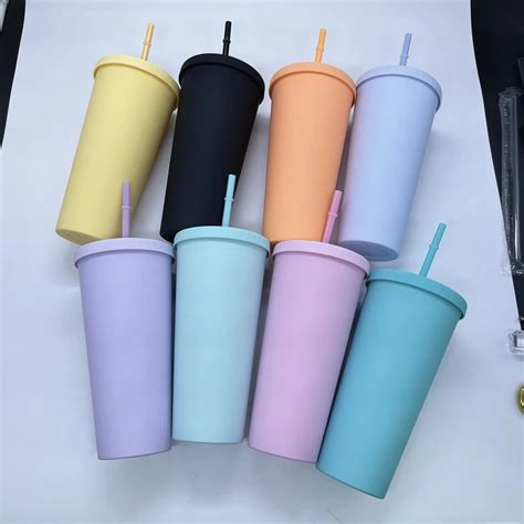 720ml Straw Cup With Lid Coffee Cup Reusable Cups Plastic Tumbler Cup ...