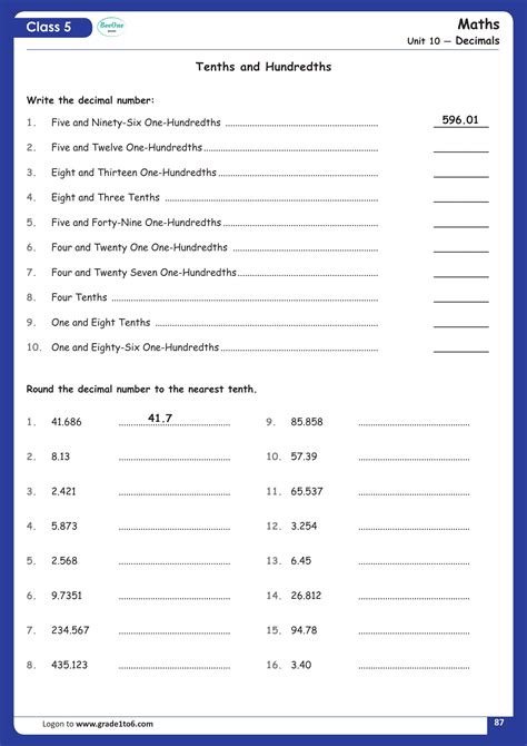 Hundredths And Tenths Worksheets