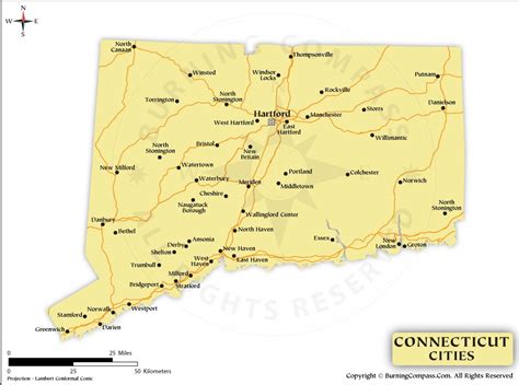 Connecticut Cities Map, Connecticut State Map with Cities