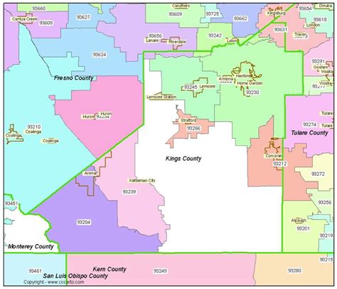 Kings County, CA Zip Code Map - Detailed CA Zip Code Maps