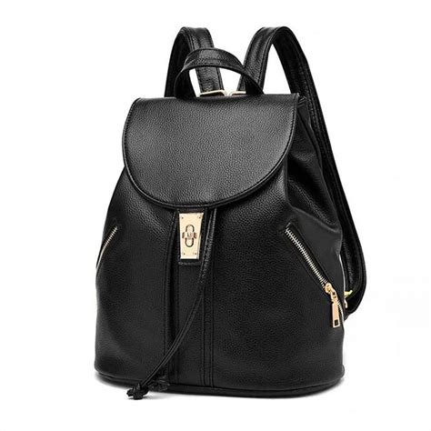 COOL WALKER Fashion lovely black PU women leather backpack school bag female travel bags high ...