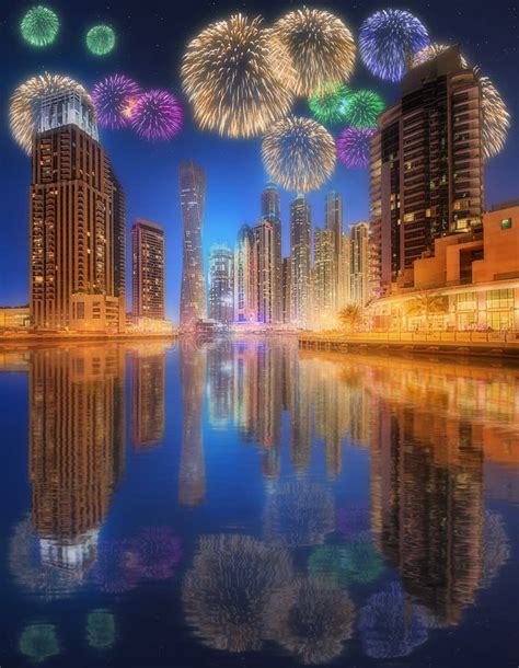 Beautiful Fireworks in Dubai Marina. UAE Stock Image - Image of middle, event: 65549379