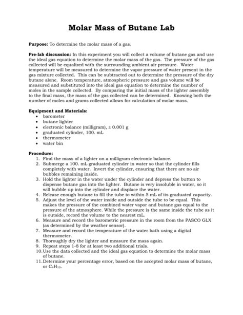 Molar Mass of Butane Lab