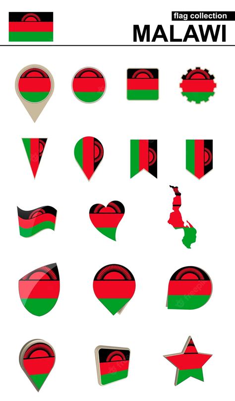 Premium Vector | Malawi flag collection big set for design