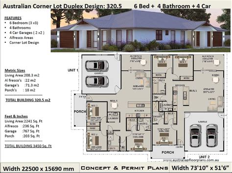 Duplex House Plans 6 Bedrooms Corner Lot Duplex House Plans 6 Bed4 Bath4 Car Duplex Plans Dual ...