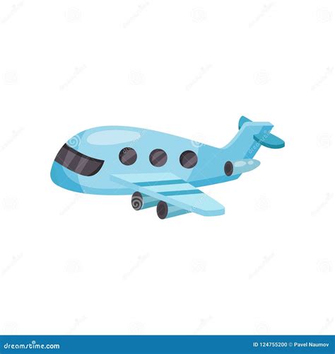 Cartoon Passenger Airplane. Small Blue Plane with Jet Engines. Flat ...