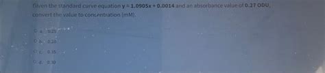 Solved Given the standard curve equation y=1.0905x+0.0014 | Chegg.com