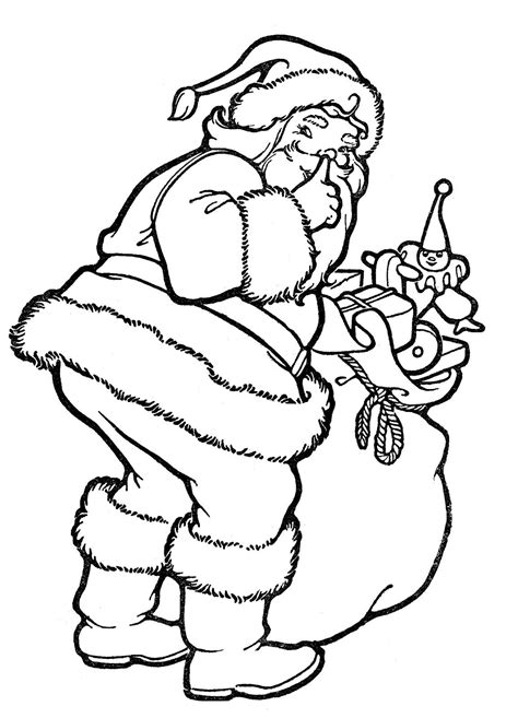 Vintage Christmas Line Art - Santa with Toys - The Graphics Fairy ...