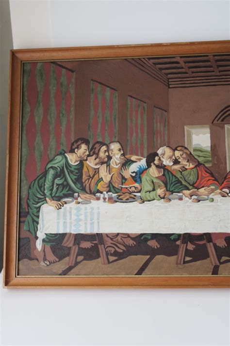 framed paint by number picture The Last Supper, mid-century vintage PBN painting