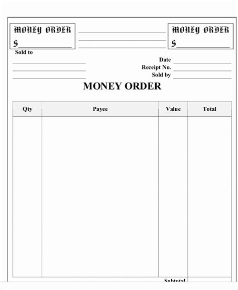 Money Order Receipt Template