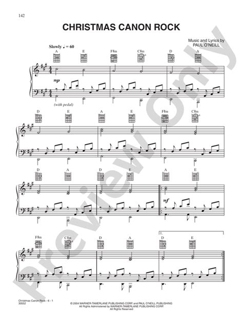 Christmas Canon Rock: Piano/Vocal/Chords: Trans-Siberian Orchestra - Digital Sheet Music Download