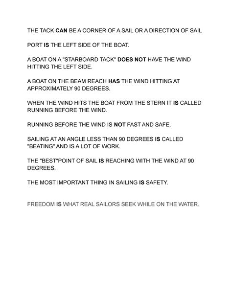 Points OF SAIL - Quiz Answers - THE TACK CAN BE A CORNER OF A SAIL OR A DIRECTION OF SAIL PORT ...