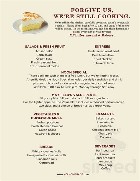 MCL Restaurant & Bakery West Lafayette menu in West Lafayette, Indiana, USA