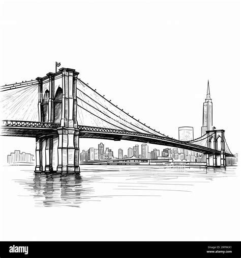 Brooklyn Bridge illustration dessinée à la main. Pont de Brooklyn ...