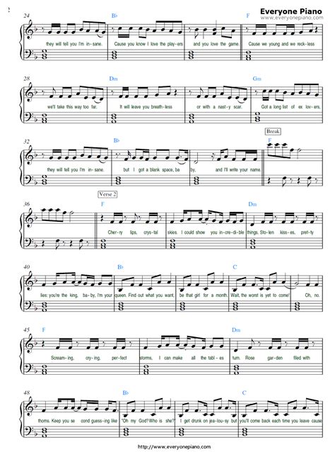 Free Blank Space-Taylor Swift Piano Sheet Music Preview 2 - Free Piano ...