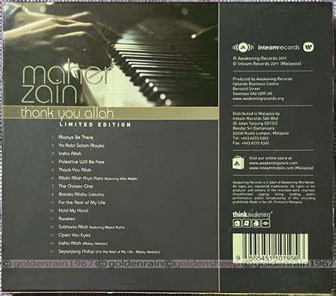 MAHER ZAIN - Thank You ALLAH 2011 AWAKENING RECORDS LIMITED EDITION ...