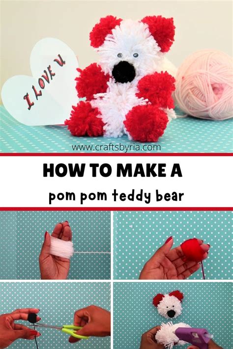 How to make a Pom Pom DIY Teddy Bear craft - Crafts By Ria