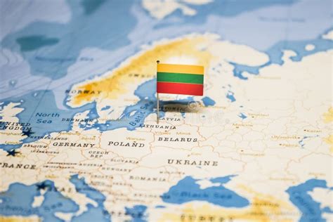 The Flag of Lithuania in the World Map Stock Photo - Image of land ...