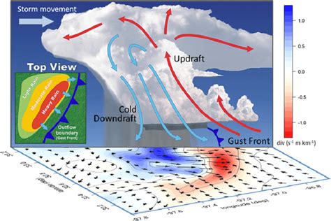 Idealized diagram of a squall-line vertical structure showing updrafts,... | Download Scientific ...