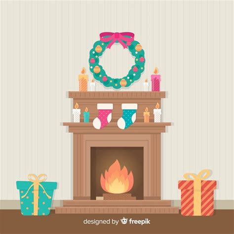 Free Vector | Colorful fireplace christmas background