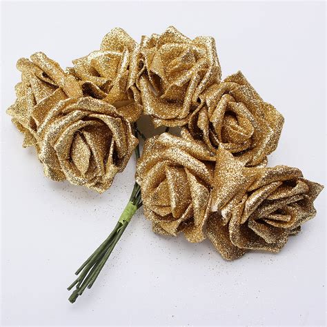 7Pcs Artificial Glitter Handmade Simulation Rose Flower Bouquets For Bride Wedding Party Garden ...