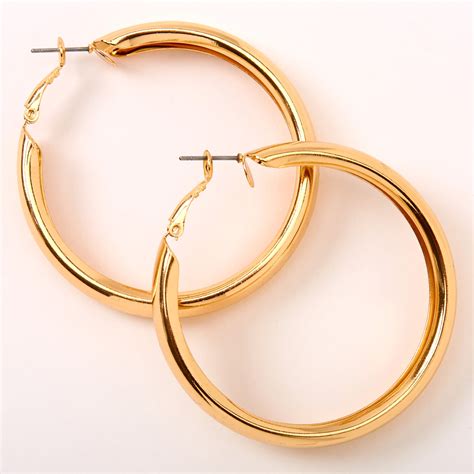 Gold 50MM Tube Hoop Earrings | Claire's