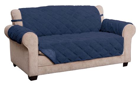 Innovative Textile Solutions 1-Piece Hudson Sherpa Waterproof Sofa Furniture Cover, Navy ...