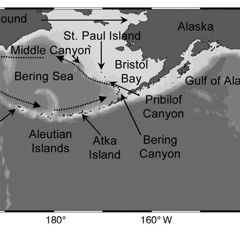 Map of the North Pacific Ocean with a depth key. Dotted lines indicate... | Download Scientific ...