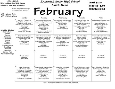 February 2015 Jr. H.S. Lunch Menu - Brunswick Junior High School