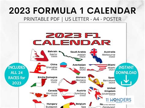 F1 2023 Calendar Poster F 1 2023 Season Track Circuit Wall - Etsy Canada