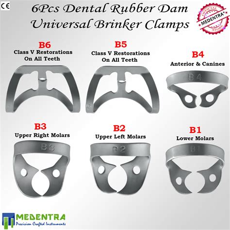 MEDENTRA 6PCS Dental Rubber Dam Clamps Brinker Clamp Tissue Premolar ...