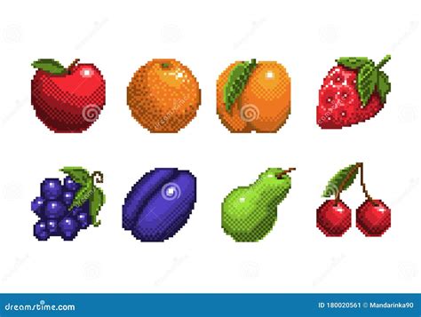 Set of Pixel Art Fruits Icon. 32x32 Pixels Stock Vector - Illustration ...