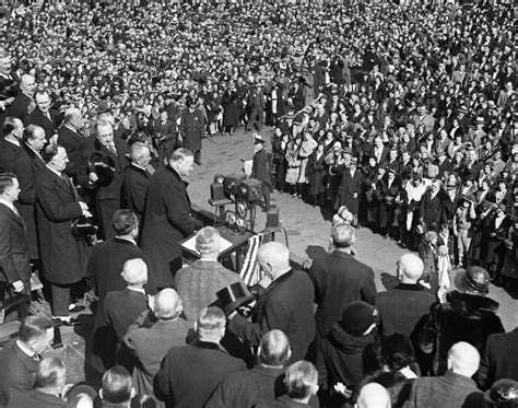 President Herbert Hoover Addresses A Crowd During His 1932 Campaign For ...