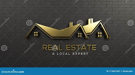 Real Estate Gold Logo Design. 3D Rendering Illustration Stock ...