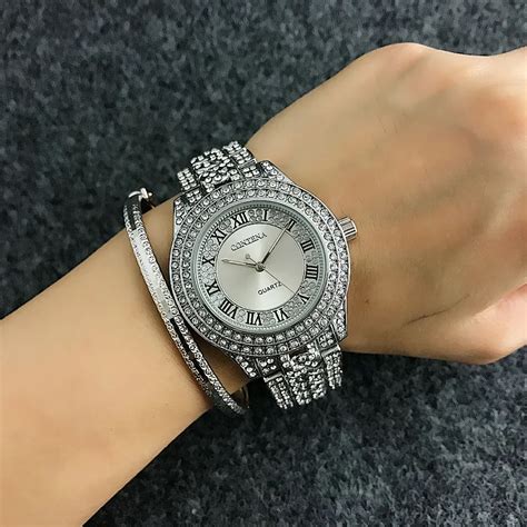 2018 CONTENA Brand Full Diamond Watch Shiny Rhinestone Watch Women Watches Luxury Full Steel ...