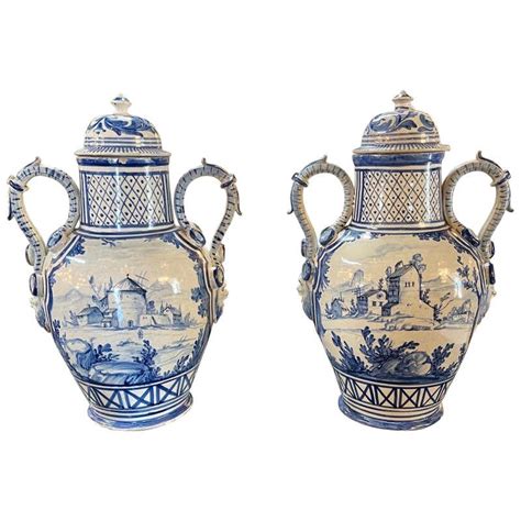 Pair of Delft Blue Porcelain Lidded Vases For Sale at 1stDibs | pair of ...