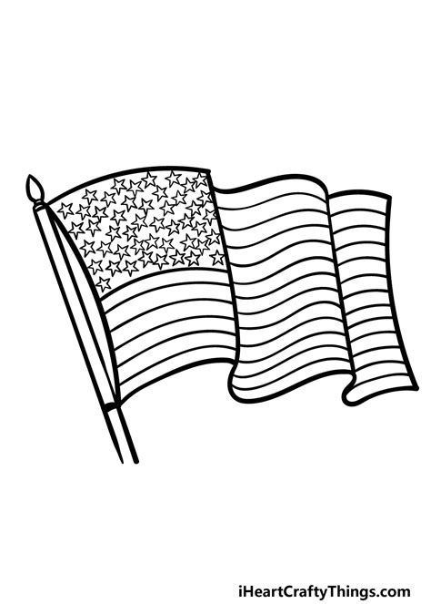 Waving American Flag Drawing Black And White