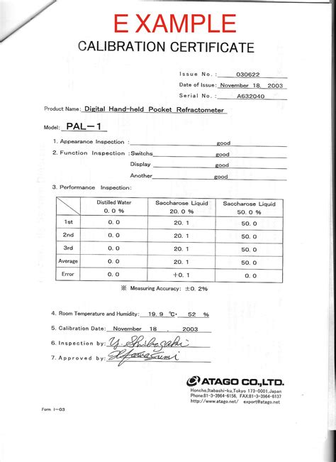 Calibration Certificate Template