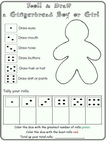 Roll and tally dice game. Snowman and Gingerbread Printables | Christmas kindergarten, Christmas ...