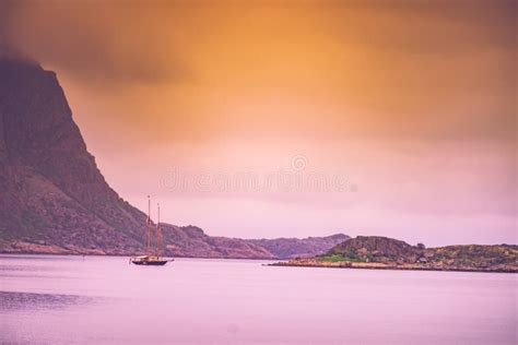 Sailing Ship on Fjord, Lofoten Norway Stock Image - Image of landscape, summer: 149945495