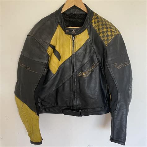 Vintage Richa Leather Motorcycle Jacket, Yellow &... - Depop