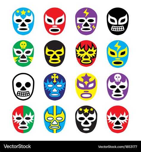 Lucha libre mexican wrestling masks icons Vector Image