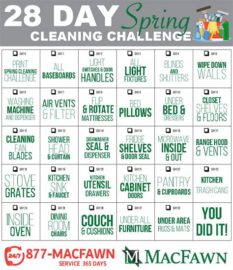 28-Day Spring Cleaning Challenge | Calendar with Daily Tasks