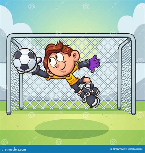 Cartoon Goalie Boy Catching A Soccer Ball Vector Illustration ...